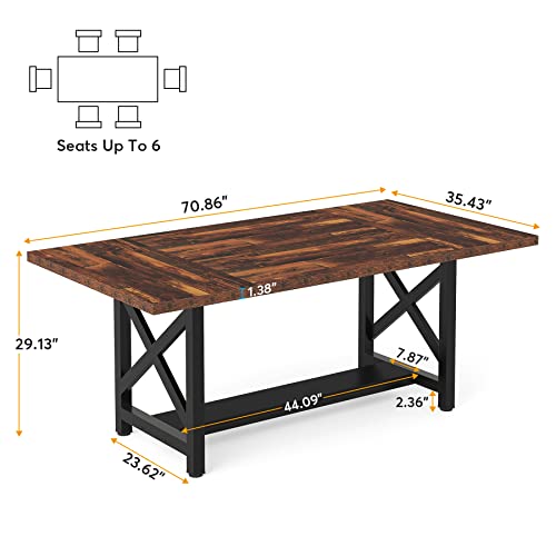 Tribesigns 70.8 Inch Dining Table with Storage Shelf for 6 to 8, Wood Rectangular Kitchen Dining Room Table, Rustic Farmhouse Dinner Table Home Furniture for Dining Room Living Room