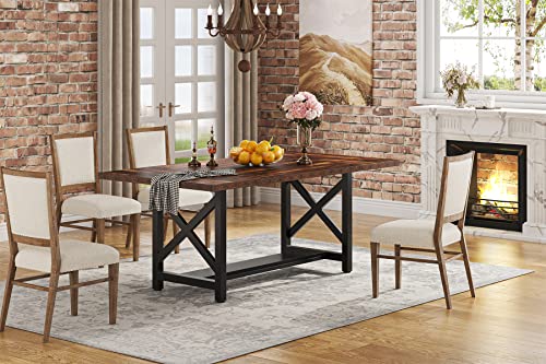 Tribesigns 70.8 Inch Dining Table with Storage Shelf for 6 to 8, Wood Rectangular Kitchen Dining Room Table, Rustic Farmhouse Dinner Table Home Furniture for Dining Room Living Room