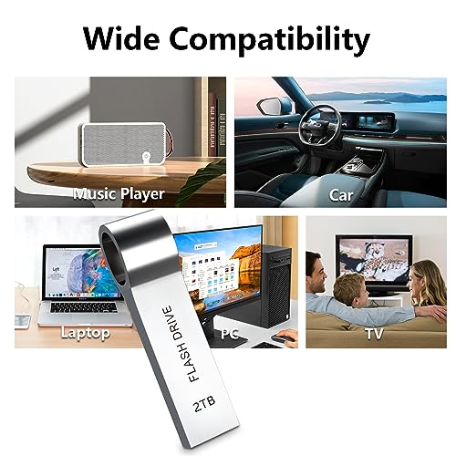 2TB USB Flash Drive, High Speed USB Thumb Drive, Portable Large Data Storage USB Flash Memory Stick, Waterproof 2000GB Jump Drive Pen Drive Storage with Keychain