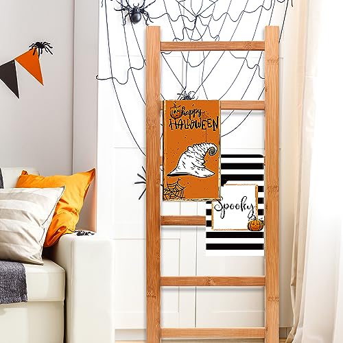 4 PCS Halloween Dish Towels Happy Halloween Kitchen Towels Trick or Treat Boo Spooky Tea Towels Halloween Dishcloth for Kitchen Home Decor Bathroom Table, 18" x 26"