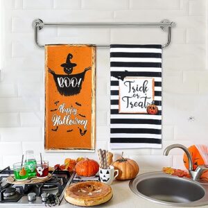 4 PCS Halloween Dish Towels Happy Halloween Kitchen Towels Trick or Treat Boo Spooky Tea Towels Halloween Dishcloth for Kitchen Home Decor Bathroom Table, 18" x 26"