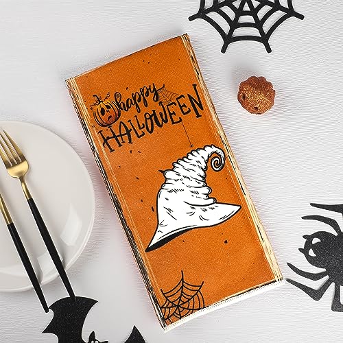 4 PCS Halloween Dish Towels Happy Halloween Kitchen Towels Trick or Treat Boo Spooky Tea Towels Halloween Dishcloth for Kitchen Home Decor Bathroom Table, 18" x 26"