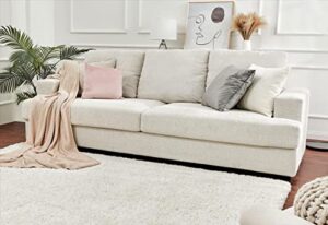 amerlife 97inch sofa, deep seat sofa-contemporary chenille sofa couch, 3 seater for living room-oversized beige comfy