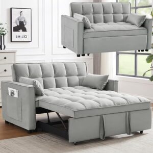 lin-utrend 3 in 1 convertible sleeper sofa bed with pull out sofa bed, modern velvet loveseat futon couch with adjustable backrest and lumbar pillows,small love seat lounge sofa bed for small space