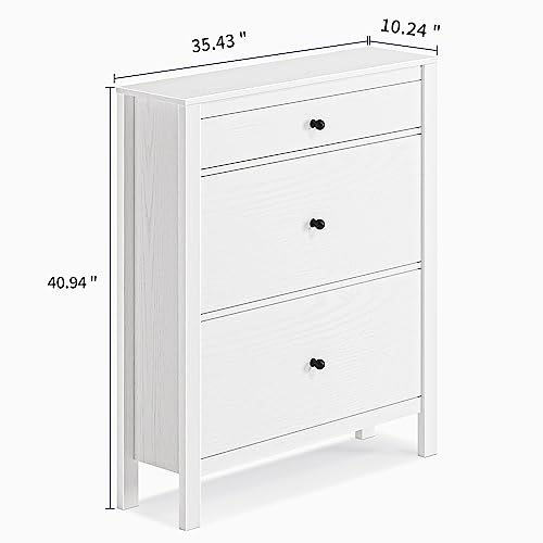 DWVO Narrow Shoe Cabinet with 2 Flip Drawer Slim White Shoe Storage Cabinet with Drawer, Adjustable or Removable Hidden Shoe Rack Free Standing Shoe Cabinet Organizer for Entryway Hallway