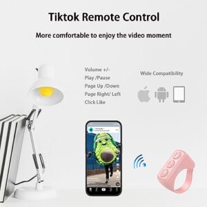 TikTok Remote Control Scrolling Ring, Kindle APP Page Turner, Finger Bluetooth Remote for TIK TOK Short Video, Camera, Video Recording, Multifunction Controller for iPhone, iPad, Android, Pink