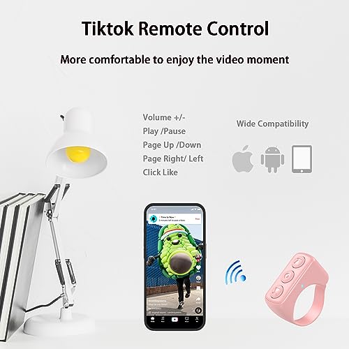 TikTok Remote Control Scrolling Ring, Kindle APP Page Turner, Finger Bluetooth Remote for TIK TOK Short Video, Camera, Video Recording, Multifunction Controller for iPhone, iPad, Android, Pink