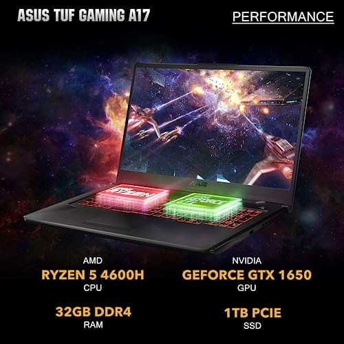 ASUS 2023 TUF A17 17.3" 144Hz FHD Gaming Laptop, AMD Ryzen 5 4600H, NVIDIA GeForce GTX 1650, 32GB RAM, 1TB PCIe SSD, RGB Backlit Keyboard, Win 11, Black, 32GB Snowbell USB Card