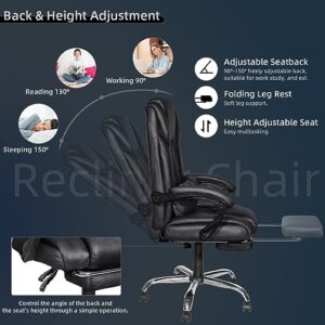 Mimager High Back Executive Office Chair, Reclining Office Chair with Footrest, PU Leather Home Office Desk Chair Adjustable Height, Computer Desk Chair with Lumbar Cushion, Padded Armrests, Black