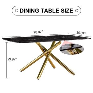Modern Marble Dining Table,71''Faux Marble Dining Table,Rectangular Faux Marble Dining Table for 6-8 Person with 0.39''Thick Modern Faux Marble Dining Table