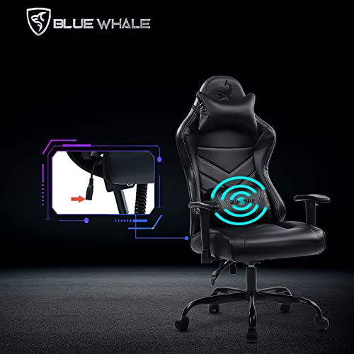 Blue Whale Massage Gaming Chair Desk Office Chair Ergonomic High Back Racing Computer Chair with Headrest and Lumbar Support Backrest, Seat Height Adjustable Swivel Chair(Black)
