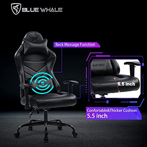 Blue Whale Massage Gaming Chair Desk Office Chair Ergonomic High Back Racing Computer Chair with Headrest and Lumbar Support Backrest, Seat Height Adjustable Swivel Chair(Black)