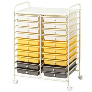 medimall 20 drawers rolling storage cart, multipurpose craft storage cart with wheels, mobile tools scrapbook paper organizer cart for office school home use (yellow)