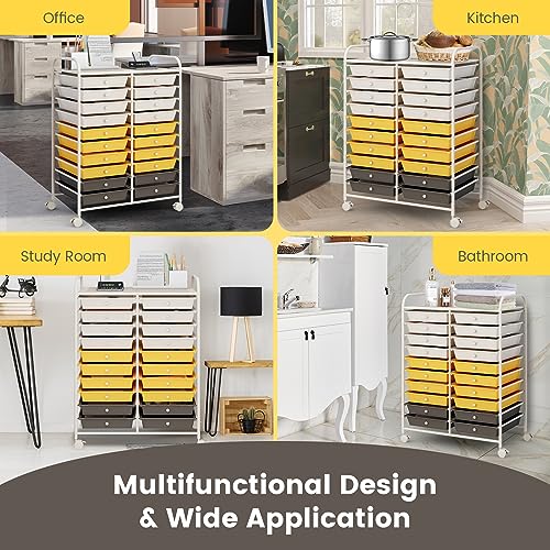 MEDIMALL 20 Drawers Rolling Storage Cart, Multipurpose Craft Storage Cart with Wheels, Mobile Tools Scrapbook Paper Organizer Cart for Office School Home Use (Yellow)