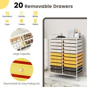 MEDIMALL 20 Drawers Rolling Storage Cart, Multipurpose Craft Storage Cart with Wheels, Mobile Tools Scrapbook Paper Organizer Cart for Office School Home Use (Yellow)