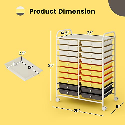 MEDIMALL 20 Drawers Rolling Storage Cart, Multipurpose Craft Storage Cart with Wheels, Mobile Tools Scrapbook Paper Organizer Cart for Office School Home Use (Yellow)