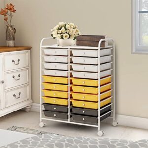 MEDIMALL 20 Drawers Rolling Storage Cart, Multipurpose Craft Storage Cart with Wheels, Mobile Tools Scrapbook Paper Organizer Cart for Office School Home Use (Yellow)