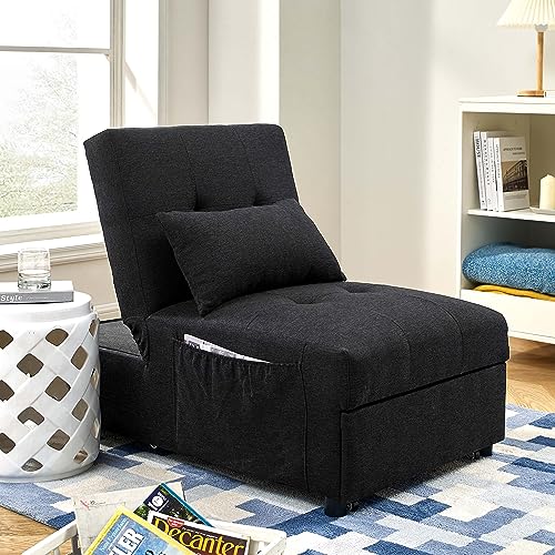 Modern Folding Couch Bed with 4 In 1 Function, Multifunction Upholstered Sleeper Sofa Bed with Pillow, Convertible Work as Chair Sofa Bed Chaise Lounge for Small Space Living, Easy Assemble (Black)