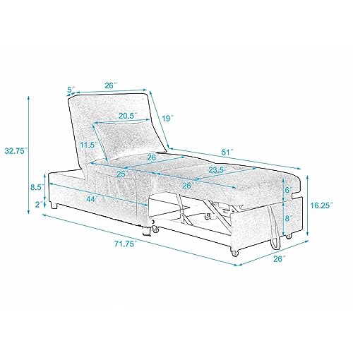 Modern Folding Couch Bed with 4 In 1 Function, Multifunction Upholstered Sleeper Sofa Bed with Pillow, Convertible Work as Chair Sofa Bed Chaise Lounge for Small Space Living, Easy Assemble (Black)