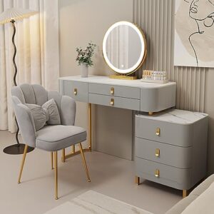 women dressing table with mirror and lights,makeup vanity with 6 drawers, chair,cabinet, vanity mirror with 3-color touch screen lighted,makeup desk for bedroom (gray, 47inch)