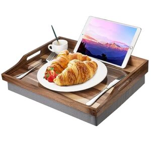 drelifam lap desk with cushion,wooden bed tray table for eating,lap tray in recliner,breakfast tray,tv dinner bed food trays