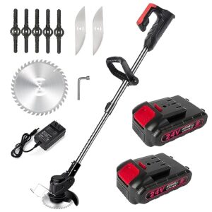 electric weed eater, weed wacker battery powered, cordless lawn trimmer weed eater tool with adjustable handle 3 function blades weed eater brush cutter for yard and garden