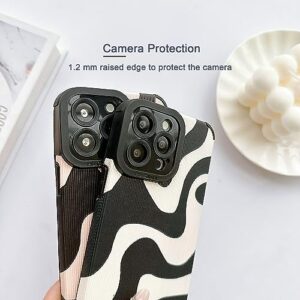 INJPCUCA Designed for iPhone 13 Pro Case, Cute Wave Pattern Design Black Protective Case for Women Girls PU Leather Silicone Slim Shockproof Cover for iPhone 13 Pro 6.1", Beige White