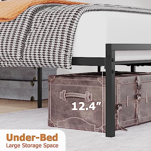 GAOMON Full Size Bed Frame with Headboard, Metal Full Bed Platform Frame No Box Spring Needed, 14 inch Black Heavy Duty Easy to Assemble Mattress Foundation