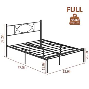 GAOMON Full Size Bed Frame with Headboard, Metal Full Bed Platform Frame No Box Spring Needed, 14 inch Black Heavy Duty Easy to Assemble Mattress Foundation