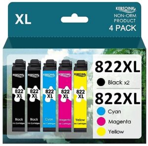 822xl ink cartridge replacement for epson 822 ink cartridges 822 xl t822xl for workforce pro wf-3820 wf-4820 wf-4830 wf-4833 printer (2 black 1 cyan 1 magenta 1 yellow, 5 pack)