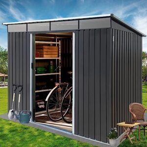 evedy 6' x 8' sheds & outdoor storage, metal storage sheds with double lockable doors for bike, garden shed tool outside storage cabinet for backyard, patio, lawn, flat
