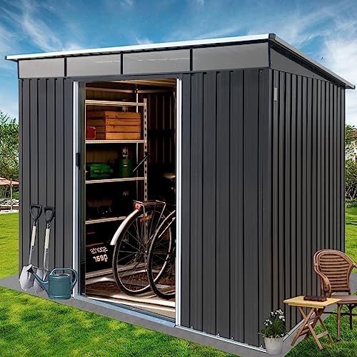 Evedy 6' x 8' Sheds & Outdoor Storage, Metal Storage Sheds with Double Lockable Doors for Bike, Garden Shed Tool Outside Storage Cabinet for Backyard, Patio, Lawn, Flat