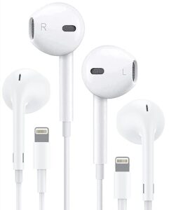 2 pack iphone headphones wired with lightning connector plug and play [mfi certified] apple earbuds with built-in microphone & volume control earphones for iphone 14/13/12/se/11/xr/xs/x/8/7 - all ios