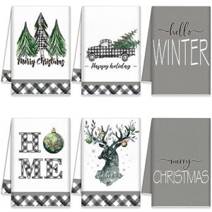 oudain sets of 6 christmas kitchen towels and dishcloths xmas tree truck dish towels hello winter kitchen hand towels kit christmas novelty gifts for christmas party supplies