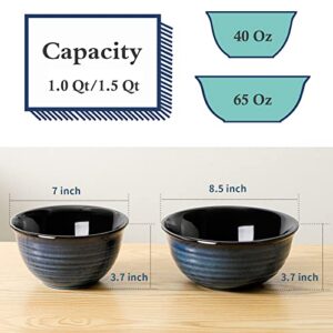 Hasense Large Ceramic Mixing Bowls Set, 40+65 Oz 2PCS and Porcelain Salt and Pepper Shakers, 2PCS,Navy Blue