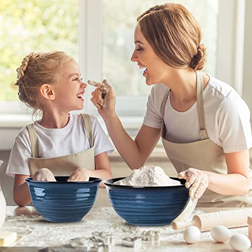 Hasense Large Ceramic Mixing Bowls Set, 40+65 Oz 2PCS and Porcelain Salt and Pepper Shakers, 2PCS,Navy Blue