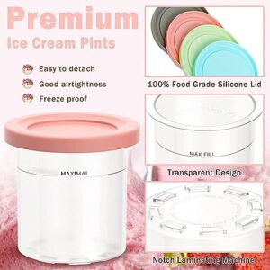 DISXENT 2/4/6PCS Creami Pints and Lids, for Creami Ninja Ice Cream Deluxe,16 OZ Ice Cream Containers Pint Bpa-Free,Dishwasher Safe for NC301 NC300 NC299AM Series Ice Cream Maker,Gray+Blue-4PCS