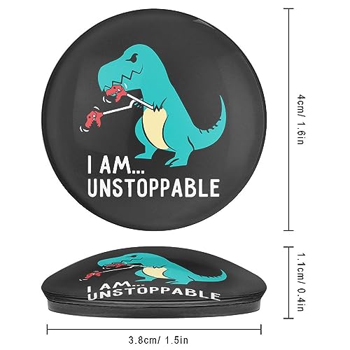 I Am Unstoppable T-rex Round Glass Fridge Magnet Cute Strong Refrigerator Magnet Sticker for Cabinet Board 2 PCS