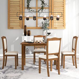 Merax 5 Piece Dining Table Set for Small Space Solid Wood Kitchen Dining Set with 4 Chairs Simple Style Kitchen Table for 4 Persons