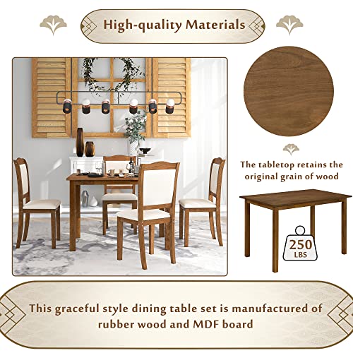 Merax 5 Piece Dining Table Set for Small Space Solid Wood Kitchen Dining Set with 4 Chairs Simple Style Kitchen Table for 4 Persons