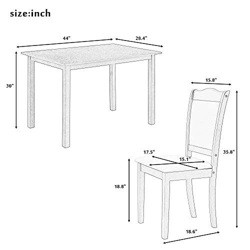 Merax 5 Piece Dining Table Set for Small Space Solid Wood Kitchen Dining Set with 4 Chairs Simple Style Kitchen Table for 4 Persons