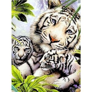 white tiger family stamped cross stitch kits tiger animal adults beginners counted cross stitch kits needlecrafts for home wall decor cross stitch patterns/12x16 inch