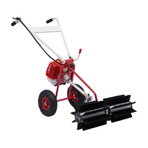 power broom sweeper cordless, 43cc 1.7hp 2-stroke gas powered broom walk-behind outdoor hand push sweeper driveway walkway parks street cleaning tool for lawn leaf artificial turf grass gravel cleanin