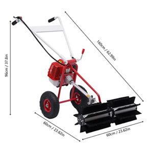 Power Broom Sweeper Cordless, 43CC 1.7HP 2-Stroke Gas Powered Broom Walk-Behind Outdoor Hand Push Sweeper Driveway Walkway Parks Street Cleaning Tool for Lawn Leaf Artificial Turf Grass Gravel Cleanin