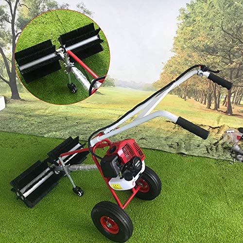 Power Broom Sweeper Cordless, 43CC 1.7HP 2-Stroke Gas Powered Broom Walk-Behind Outdoor Hand Push Sweeper Driveway Walkway Parks Street Cleaning Tool for Lawn Leaf Artificial Turf Grass Gravel Cleanin