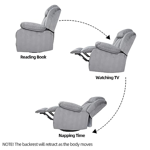 INZOY Massage Swivel Rocker Recliner with Heat and Vibration, Manual Rocking Recliner Chair with Vibrating Massage, Comfy Padded Overstuffed Soft Fabric Heated Recliner, Light Grey