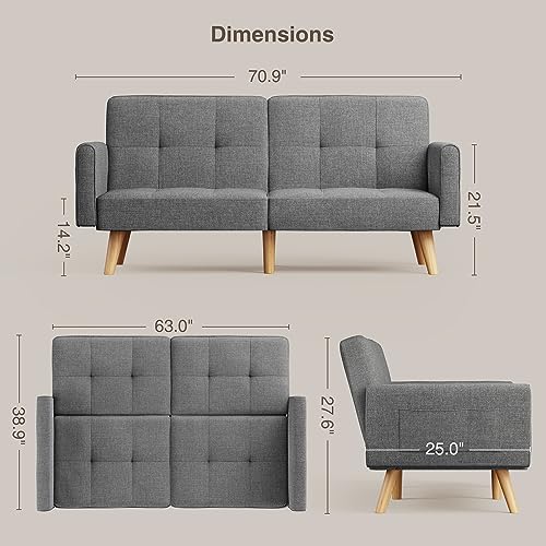 Gizoon Small Couch, Futon Sofa Bed, Sleeper Sofa, Loveseat, Sectional Couches for Living Room, Bedroom, Dorm, Apart, Mid Century Modern, Adjustable Backrest, 70.9"