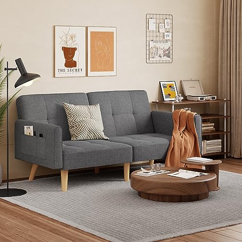 Gizoon Small Couch, Futon Sofa Bed, Sleeper Sofa, Loveseat, Sectional Couches for Living Room, Bedroom, Dorm, Apart, Mid Century Modern, Adjustable Backrest, 70.9"