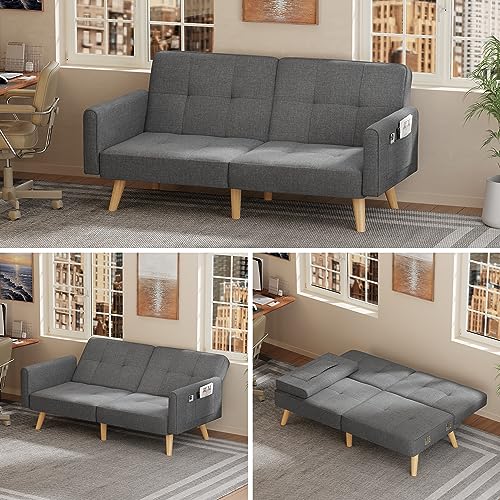 Gizoon Small Couch, Futon Sofa Bed, Sleeper Sofa, Loveseat, Sectional Couches for Living Room, Bedroom, Dorm, Apart, Mid Century Modern, Adjustable Backrest, 70.9"