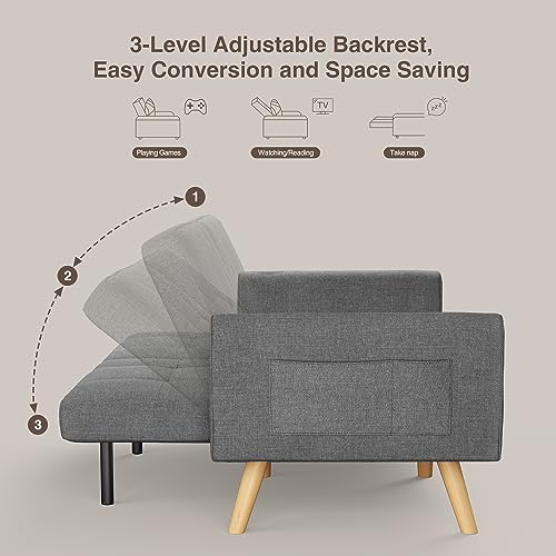 Gizoon Small Couch, Futon Sofa Bed, Sleeper Sofa, Loveseat, Sectional Couches for Living Room, Bedroom, Dorm, Apart, Mid Century Modern, Adjustable Backrest, 70.9"